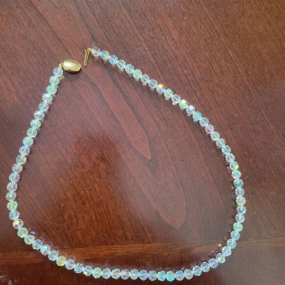 Aurora Borealis Crystal Bead Necklace With Gold-Tone Hook Clasp - Picture 4 of 6